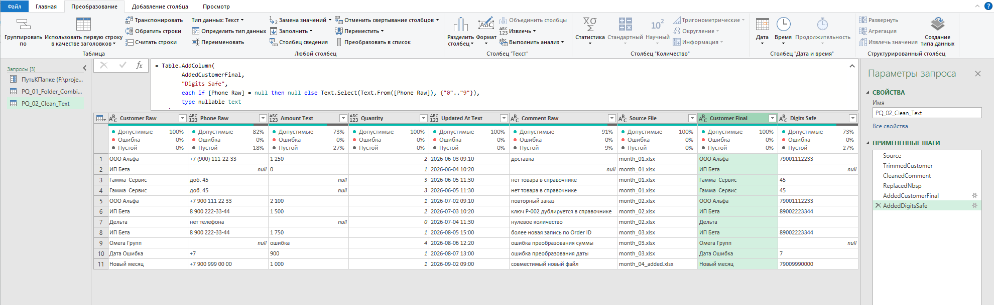Команды Power Query для очистки текста: Обрезать, Очистить и Заменить значения