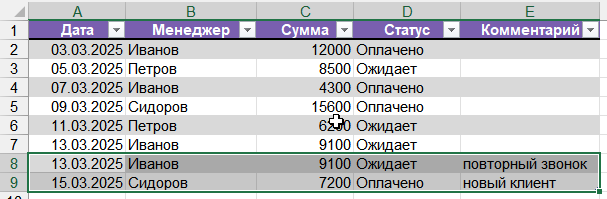 Расширение диапазона умной таблицы Excel вниз и вправо
